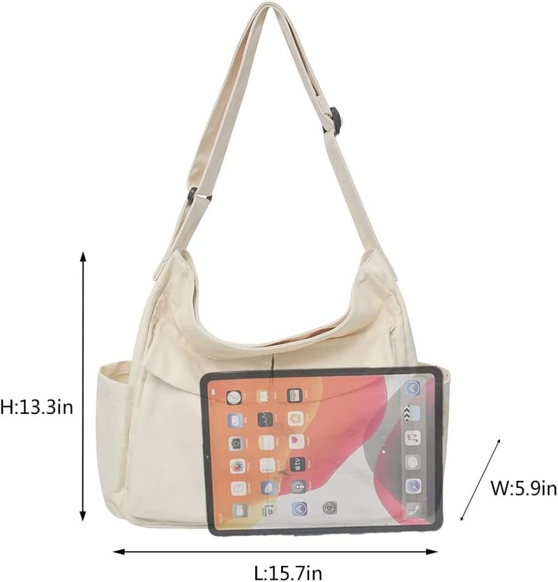 PRAGARI Canvas Crossbody Bag Messenger Cute Bag with Pins and Pendant for Women Girls Casual Shoulder Aesthetic School bag - Image 4